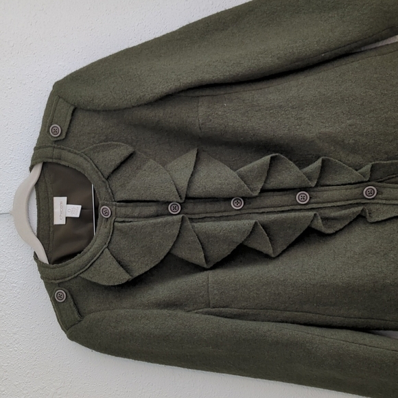 Chico's Military Army Green Ruffled Front Wool Blend Lined Jacket Blazer y2k - Picture 1 of 13